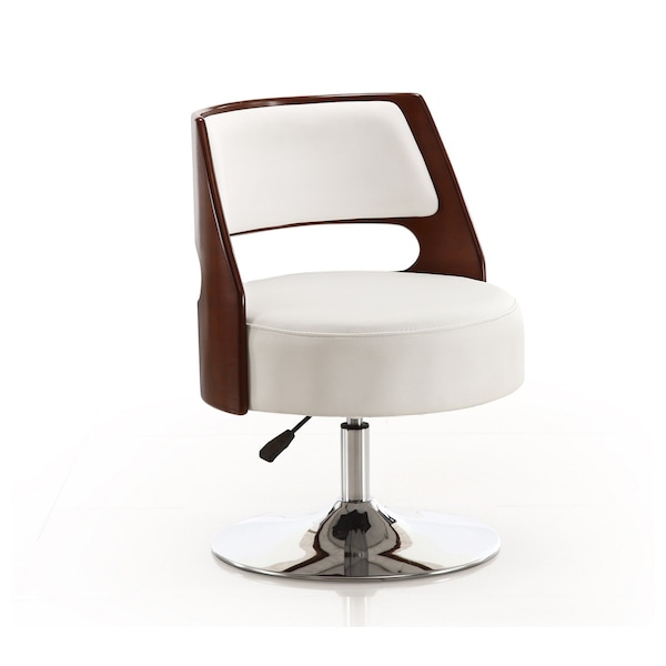 Manhattan Comfort Salon Adjustable Height Swivel Accent Chair in White and Polished Chrome AC034-WH - main